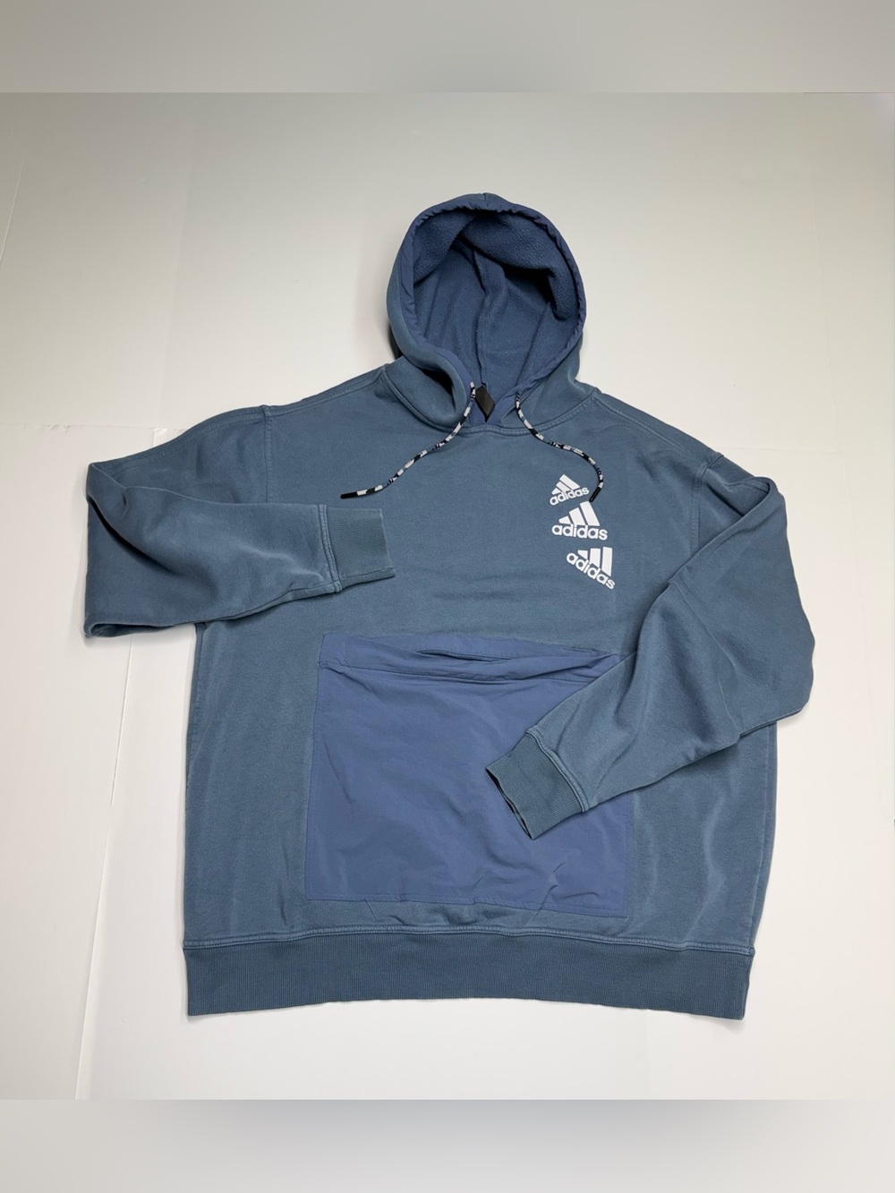 Adidas Hoodie Pullover Men’s Size 2XL Zipper Pocket Blue Long Sleeve